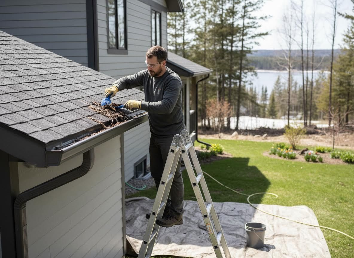Man Cleaning House Gutters