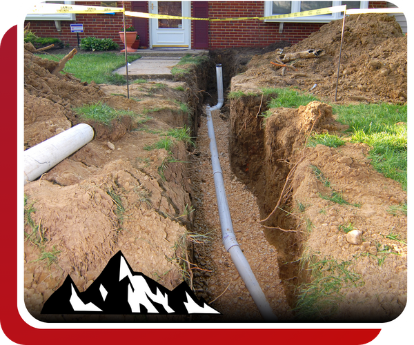 Waterline pipe in trench leading up to house