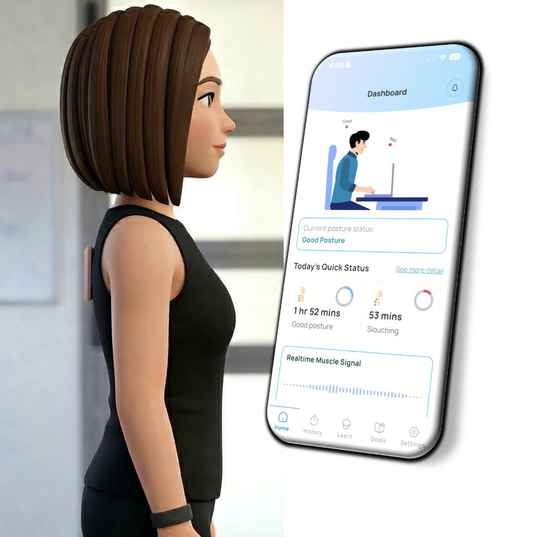 Good posture and app view showing active support