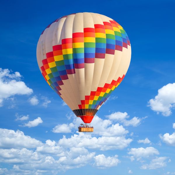 hot air balloon in a clear blue sky