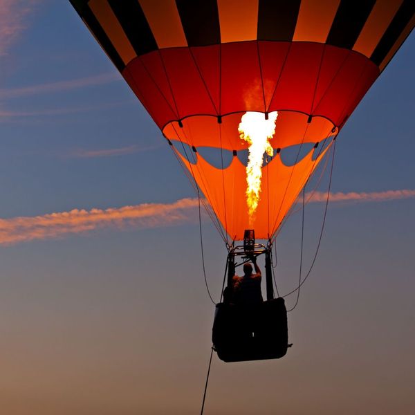 a hot air balloon at night