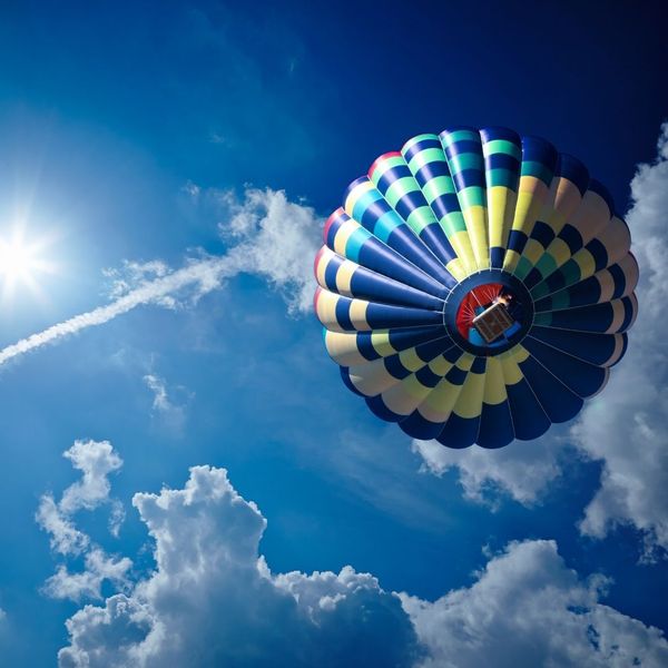 hot air balloon in the clouds