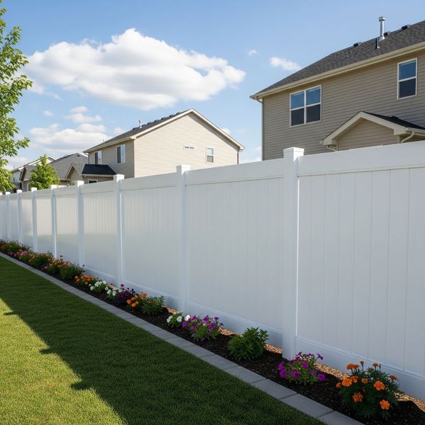 White vinyl fence. White vinyl fence.