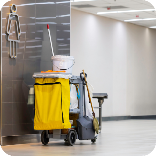 janitorial cart outside of restrooms