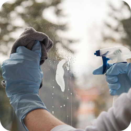 window cleaning with spray bottle
