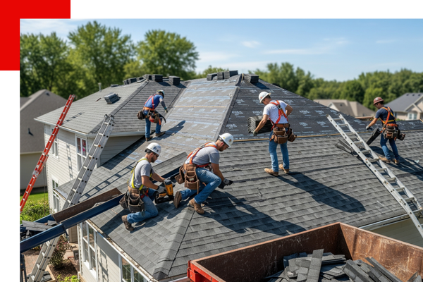 Contractors replacing roof