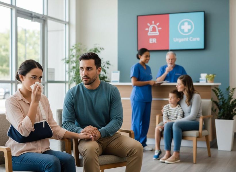 Couple waiting in an ER or Urgent Care clinic