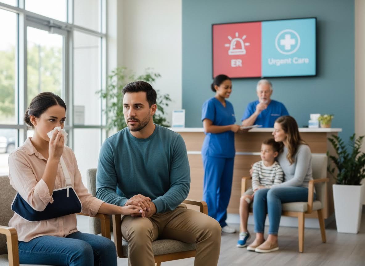 Couple waiting in an ER or Urgent Care clinic