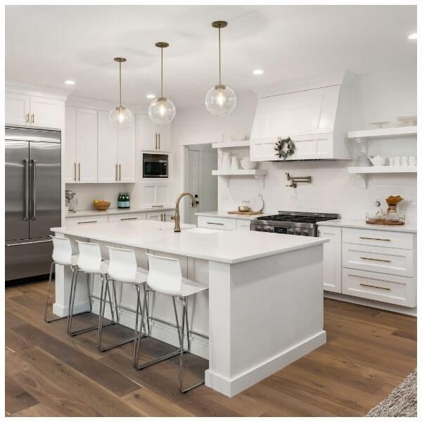 kitchen with white countertops and cabinets
