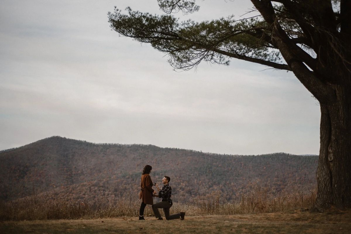 mountain proposal ideas Asheville, where to propose in Asheville, Log Cabin Motor Court, romantic cabins near Blue Ridge Parkway, Blue Ridge Mountain proposal tips, rustic proposal locations North Carolina, surprise engagement Asheville NC