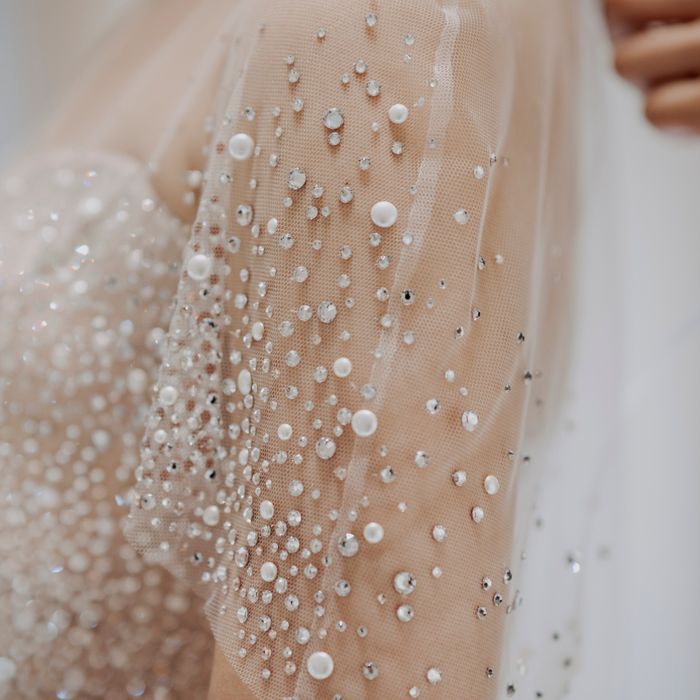Close up of wedding dress detailing 