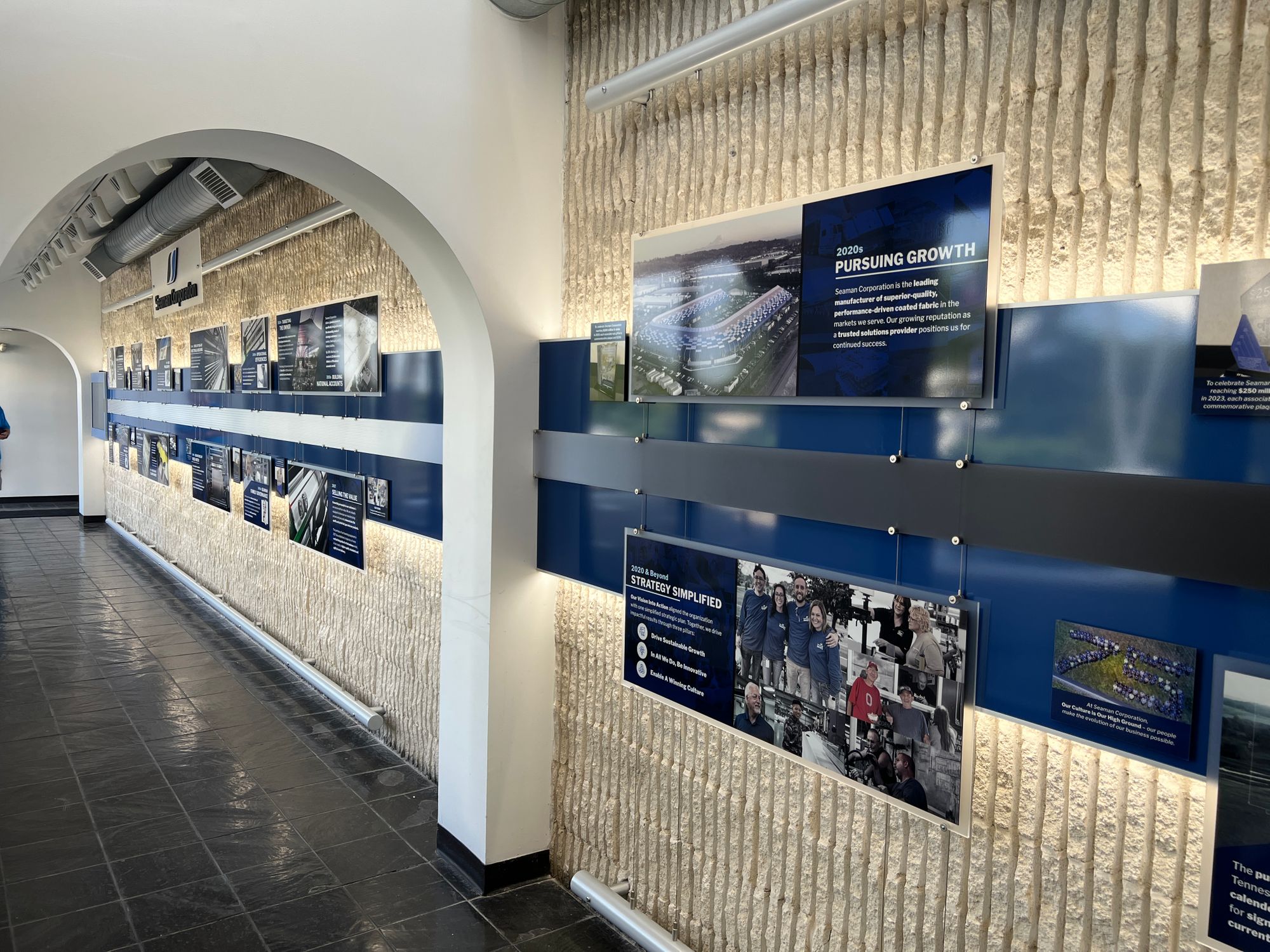 Halo lighting glows around company's lobby display