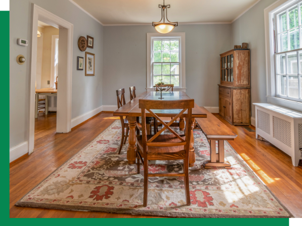 area rug under dining room table