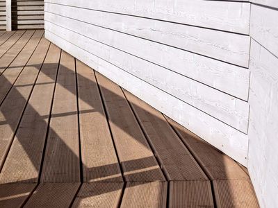 Close up of deck and siding materials.