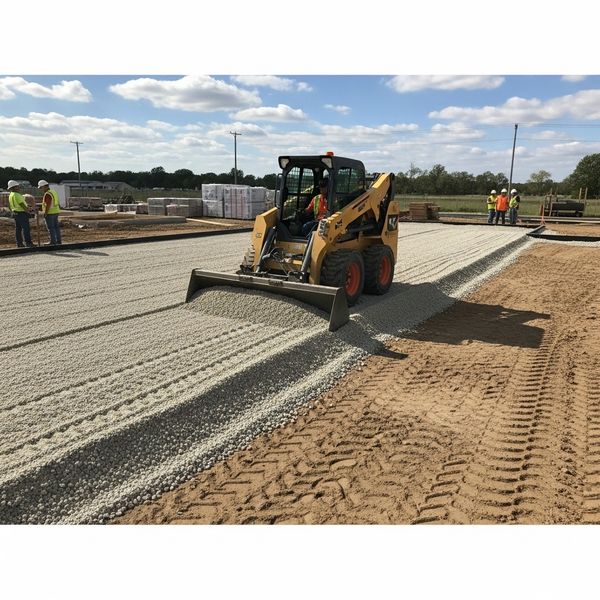 Paving contractor using precision grading equipment for proper water management and drainage