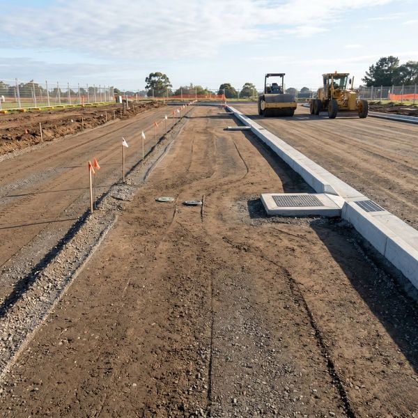 A professionally graded and prepared site foundation showing level soil ready for asphalt paving contractors to begin.