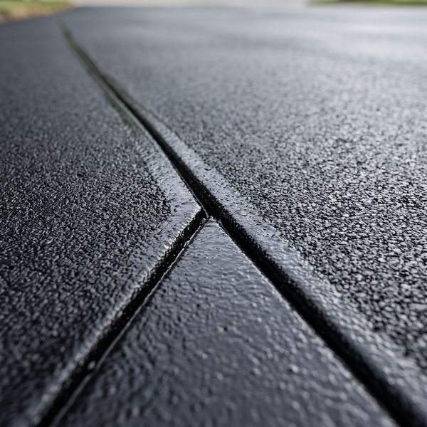 Close-up of freshly sealed and repaired asphalt crack showing a smooth, protective finish.