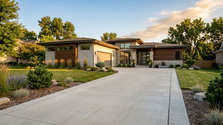 A durable, low-maintenance concrete driveway installed at a residential property showcasing quality Santa Cruz construction.