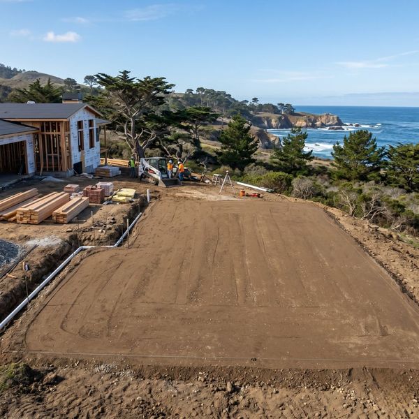 A perfectly leveled and compacted soil base at a residential site, prepared for professional asphalt installation.