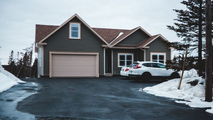 A house with frost and snow outside. A house with frost and snow outside.