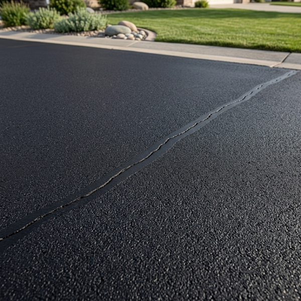 Smooth, newly sealed asphalt surface showcasing seamless crack repair and uniform dark texture.