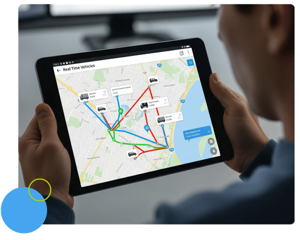 tablet screen with fleet routes