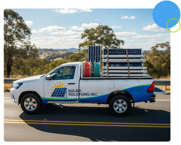 Solar panel equipment in a truck. Solar panel equipment in a truck.
