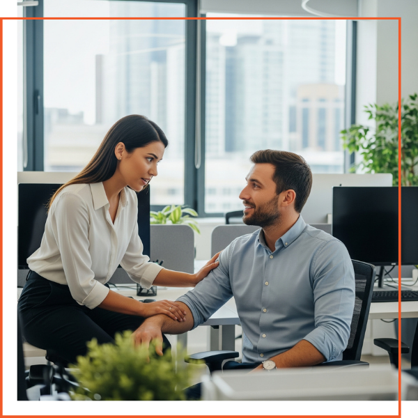 Two diverse coworkers engaged in a thoughtful and collaborative discussion. Two diverse coworkers engaged in a thoughtful and collaborative discussion.
