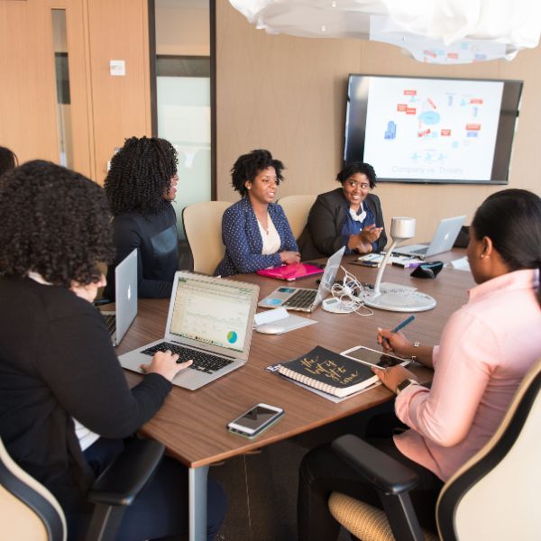 employees at a meeting