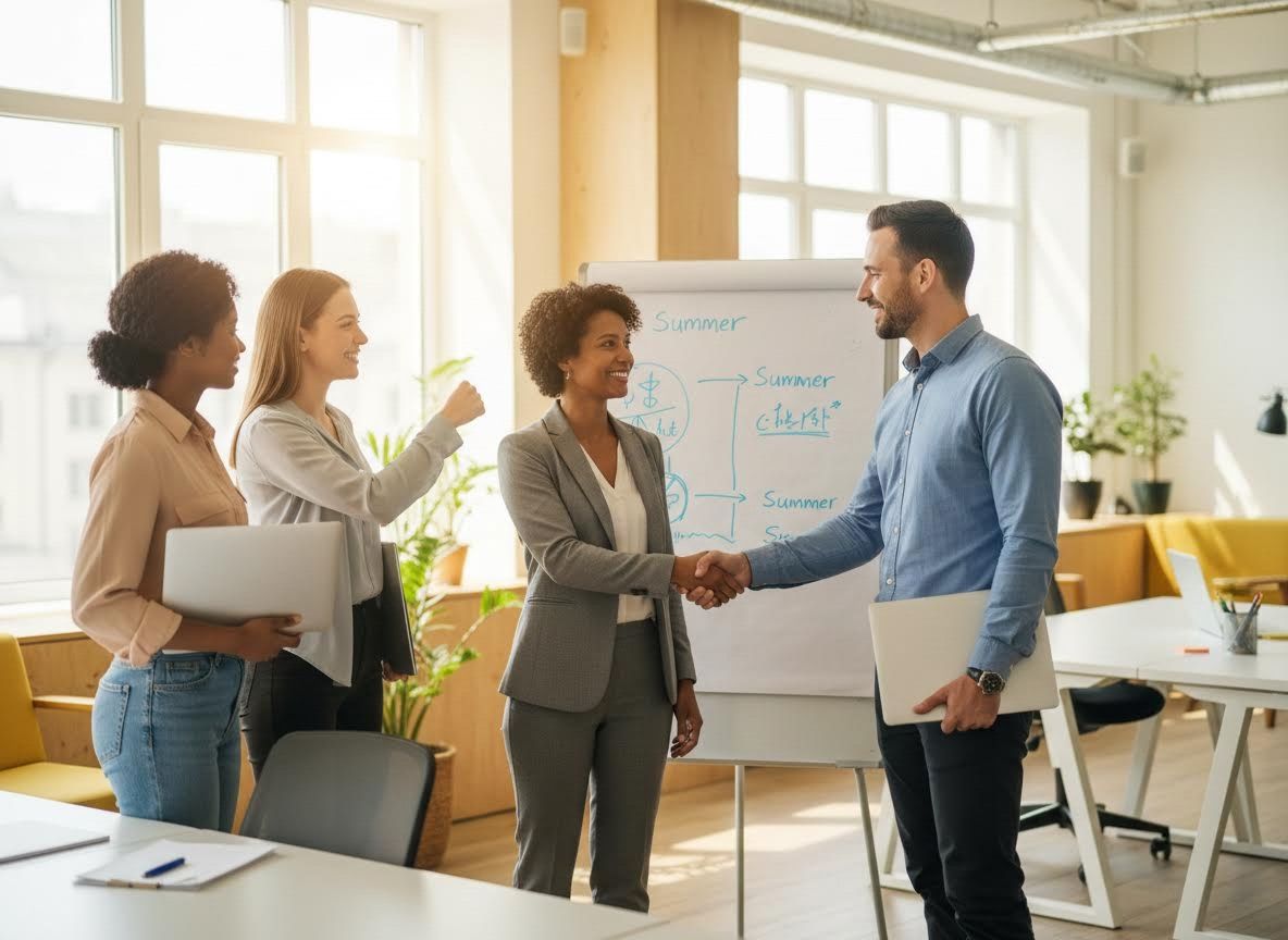 Diverse Business Team Shaking Hands in Modern Office