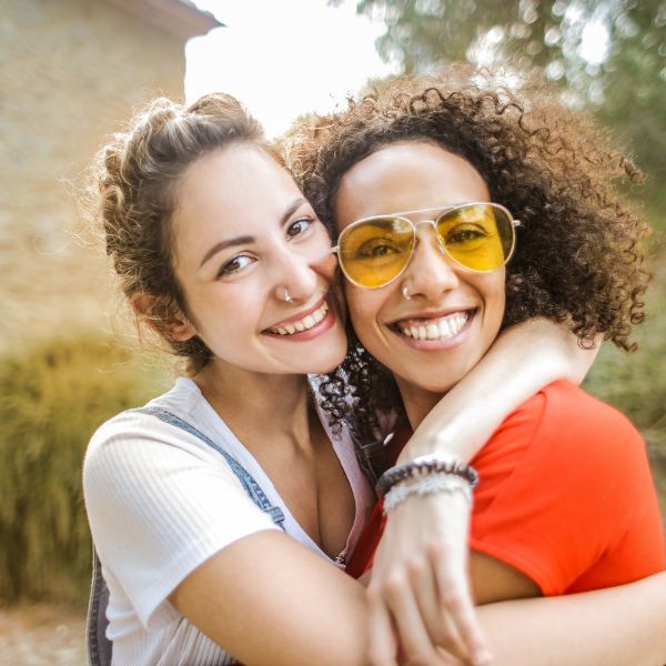 two friends hugging