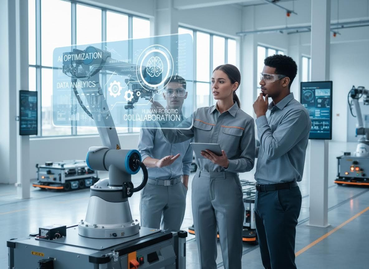 Engineers collaborating on AI-powered robotics