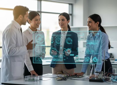 Diverse Team Collaborating with Holographic Technology
