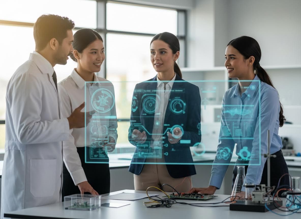 Diverse Team Collaborating with Holographic Technology
