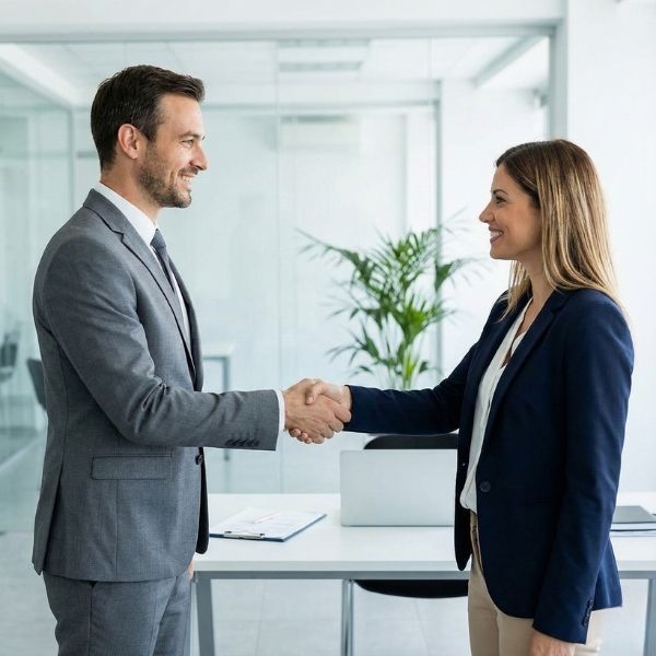recruiter and a hiring manager shaking hands