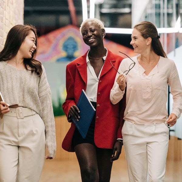 employees walking and talking