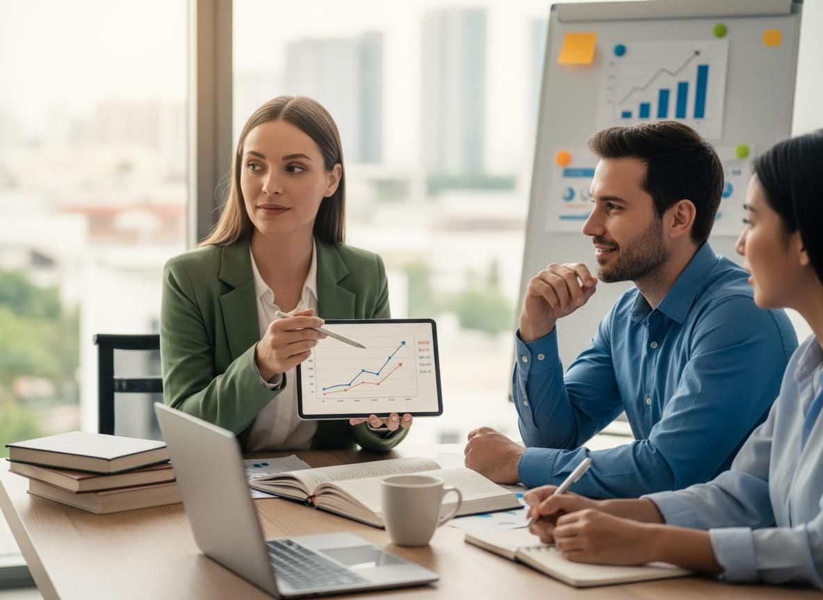 Business Team Analyzing Data on Tablet