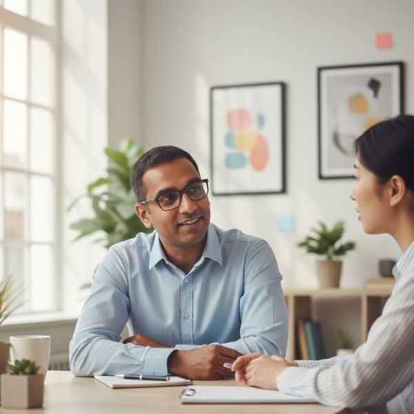 Two people having a performance review