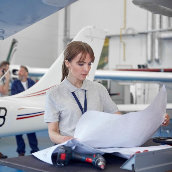 A women next to a plane