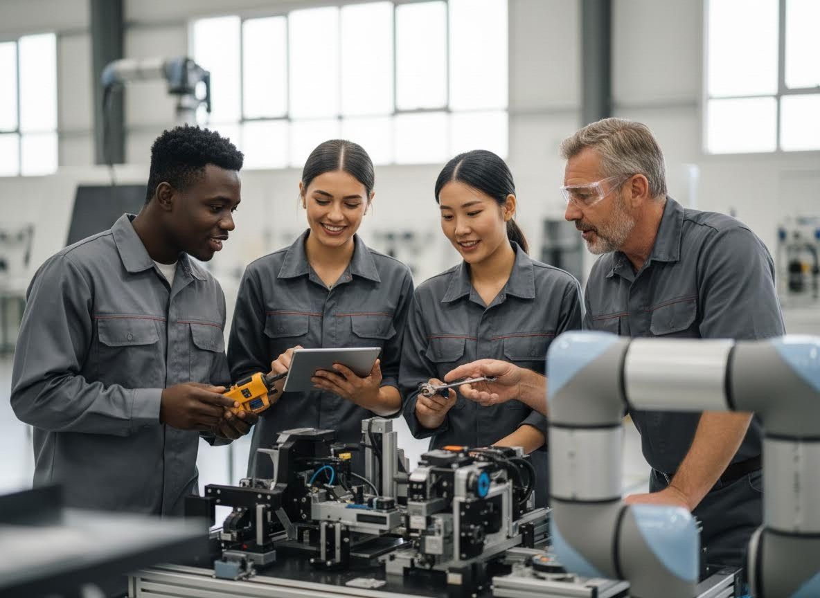 Engineers and Technicians Collaborating on Robotic Automation