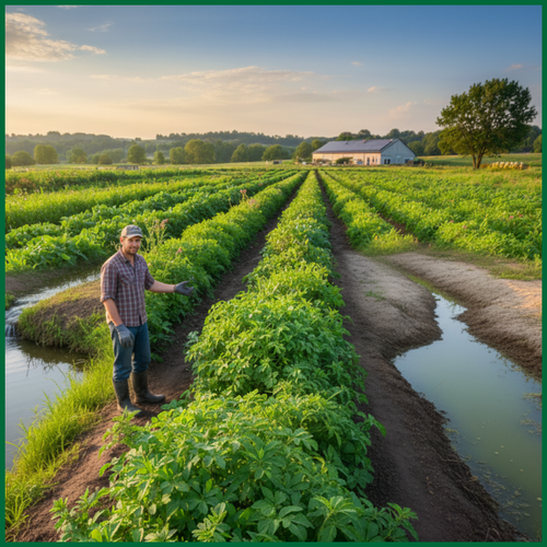 A farmer pointing to runoff