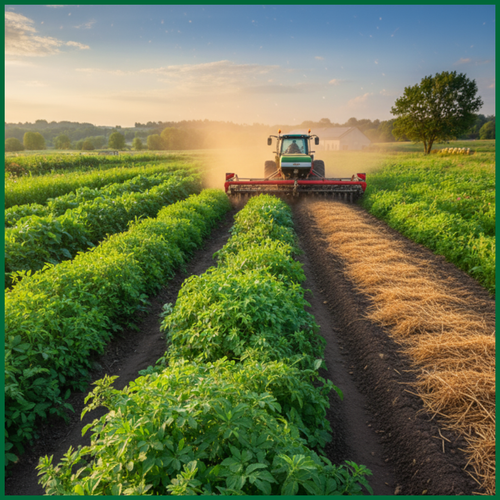 A tractor in a field