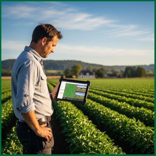 Farmer looking at tablet