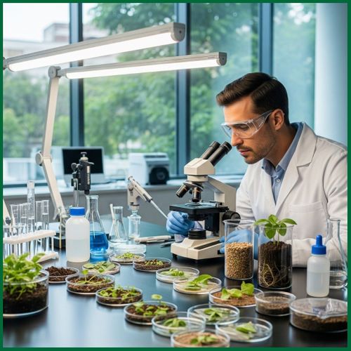 Scientist looking at plant nutrients