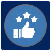 three stars and thumbs up icon. 