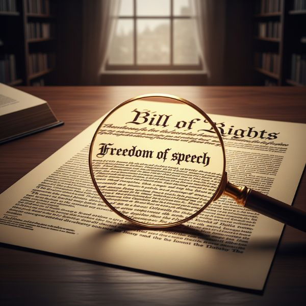 An image of the Bill of Rights document under a magnifying glass