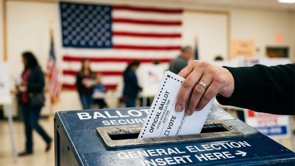 putting ballot in voting box putting ballot in voting box