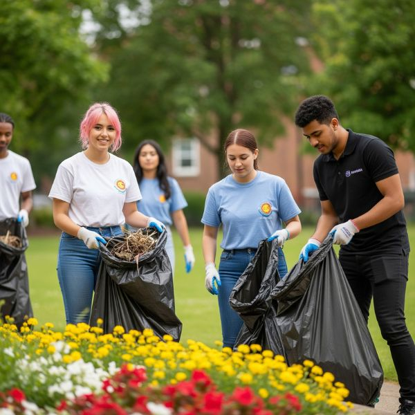 A diverse group of young people volunteering in their community, showing civic engagement in action