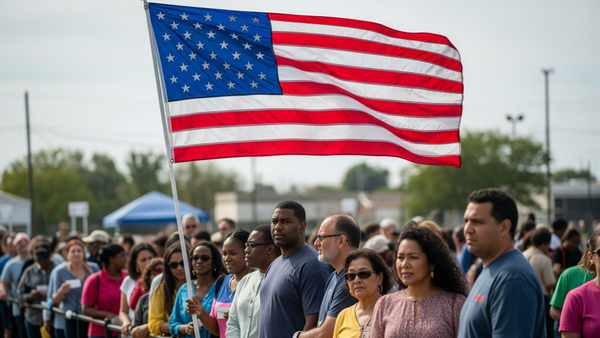 Group of people holding the United States flag