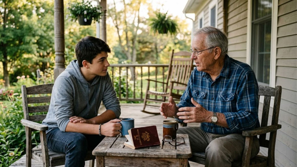 grandfather talking to grandson grandfather talking to grandson